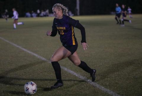 Columbia's Zoe Bulock dribbles up the field against Chiles on Nov. 11. (BRENT KUYKENDALL/Lake City Reporter)