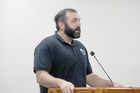 Nicholas Frigiola, the Live Oak Community Redevelopment Agency director, speaks with the Suwannee County legislative delegation Wednesday about CRA districts and their future. (JAMIE WACHTER/Lake City Reporter)
