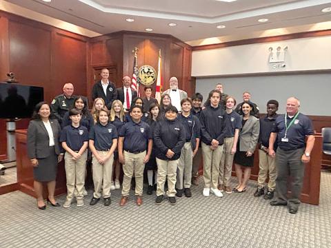 Students in Epiphany Catholic School’s ASTRA Club met with Circuit Judge Leandra Johnson, Sheriff Wallace Kitchings, Clerk of Court Jay Swisher, State Attorney John Durrett and Public Defender Cliff Wilson last week to learn about the judicial system. (COURTESY)