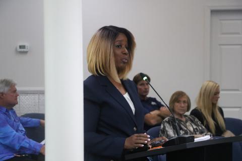 Leslie Buckholtz with Precept Acquisitions talked to the Lake City Council on Monday about a five-stage process to develop workforce housing in the city through a partnership with her company and the city. (MORGAN MCMULLEN/Lake City Reporter)