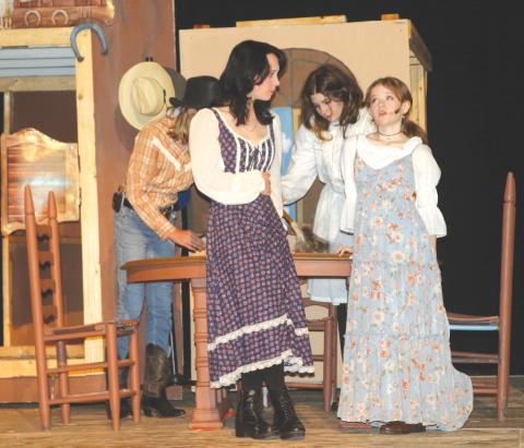 Morgan Fenwick (left) and Klowe Redding rehearse a scene for the upcoming production of ‘Romeo and Juliet Go West.’ (TONY BRITT/Lake City Reporter)