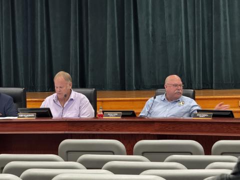 Commissioner Rocky Ford (right) said Thursday’s meeting was a ‘choreographed hit job’ on him by Commissioner Robby Hollingsworth (left) and Assistant County Manager Kevin Kirby. (JAMIE WACHTER/Lake City Reporter)