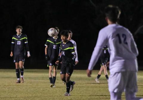 Columbia's David Gomez corrals possession against Keystone Heights on Nov. 10. 2025. (BRENT KUYKENDALL/Lake City Reporter)