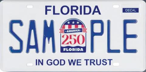 America 250 license plates are available in Florida throughout this year in celebration of the country’s semiquincentennial. (COURTESY)