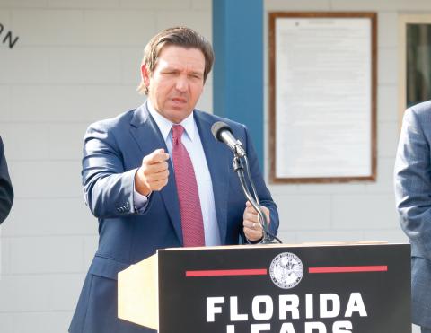 Gov. Ron DeSantis talks about Operation Tidal Wave and the state’s success in supporting federal immigration enforcement, including the use of Baker Correctional Institution, ‘Deportation Depot,’ and the Lake City Gateway Airport. (JAMIE WACHTER/Lake City Reporter)