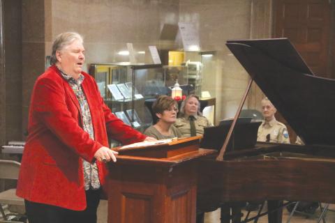 Johnny Bullard (left) performs Stephen Foster’s ‘Hard Times Come Again No More,’ accompanied by his sister-in-law, Amanda Bullard, on piano during Sunday’s Stephen Foster Day celebration at the Stephen Foster Folk Culture Center State Park. (MORGAN MCMULLEN/Lake City Reporter)