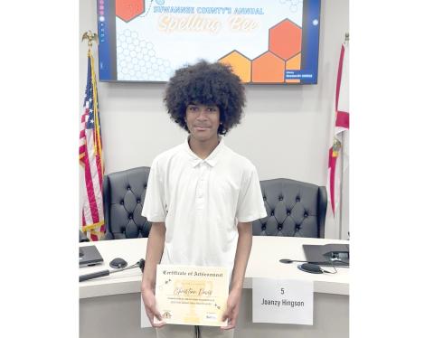Melody Christian Academy’s Christian Davis won the Suwannee County Spelling Bee last week to qualify for the First Coast Regional Spelling Bee. (COURTESY SUWANNEE COUNTY SCHOOL DISTRICT)