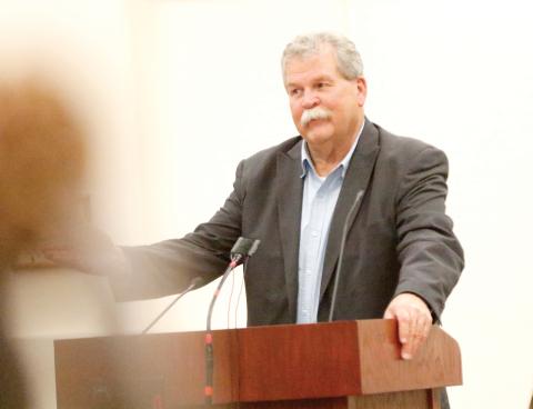 Suwannee River Water Management District Executive Director Hugh Thomas, talking to the Columbia County Commission on Thursday, said the district appreciates the ‘community’s passion for our natural resources.’ (JAMIE WACHTER/Lake City Reporter)