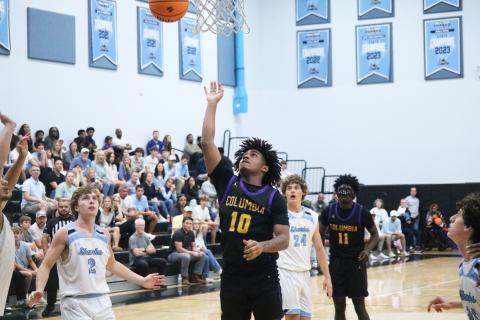 Columbia guard Zadrian Knowlton gets through the Ponte Vedra defense for a layup during the Region 1-5A semifinals on Feb. 21. (JORDAN KROEGER/Lake City Reporter)