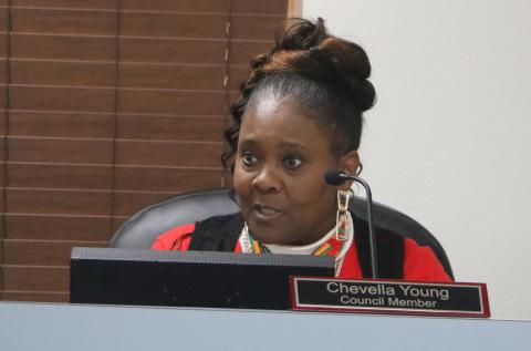 Lake City Councilwoman Chevella Young said she didn’t want to see the city spend money on additional microphones while also considering a new City Hall. (MORGAN MCMULLEN/Lake City Reporter)