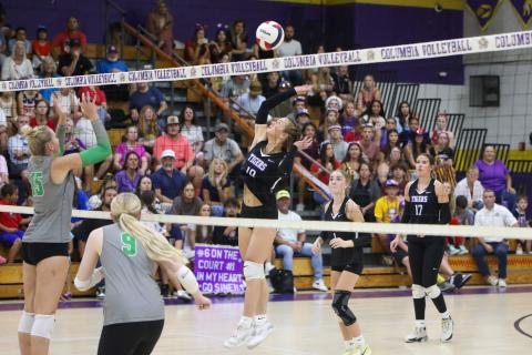 Columbia's Mariana Vargas fires a shot against Suwannee last season. (BRENT KUYKENDALL/Lake City Reporter)
