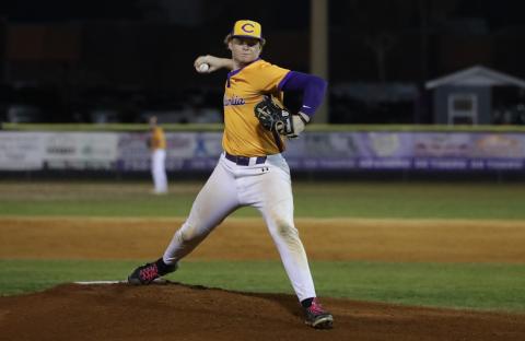 Columbia pitcher Nolan Slaymaker pitches against Newberry on Tuesday. (BRENT KUYKENDALL/Lake City Reporter)