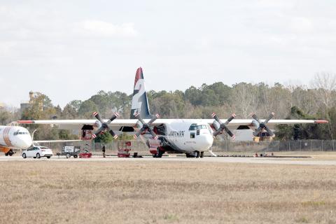 A fire suppression air tanker sits at the Lake City Gateway Airport, ready to assist in combating wildfires and brush fires across the southeast during the ongoing extreme drought. (RAY CARPENTER/Lake City Reporter)