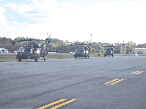 Blackhawk helicopters refueled at Lake City Gateway Airport on Friday morning as part of a new defense contract between the airport and U.S. military. (COURTESY)