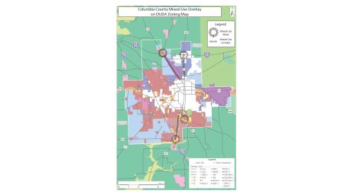 The mixed-use overlay district areas being considered for Columbia County are along interstate interchanges on State Road 47 and U.S. Highways 41 and 441 as well as near Columbia High School. (COURTESY)