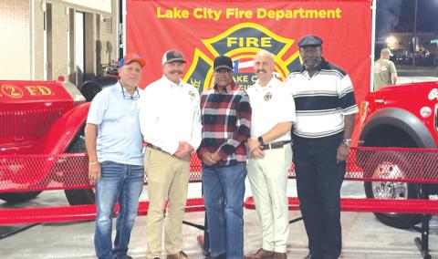 Lake City Fire Chief Josh Wehinger (second from left) welcomed LCFD and Columbia County EMS vets for a reunion. (COURTESY LAKE CITY FIRE DEPARTMENT)