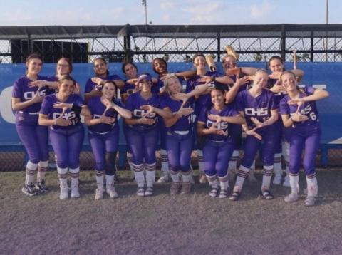Columbia’s softball team celebrates with a pose after defeating IMG Academy 9-4 on Wednesday. (COURTESY)