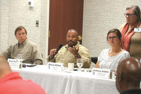 Columbia County Commissioner Kevin Parnell, who also serves on the North Central Florida Regional Planning Council speaks out against the Water First North Florida recharge project during the council’s meeting Thursday night at Holiday Inn. (MORGAN MCMULLEN/Lake City Reporter)