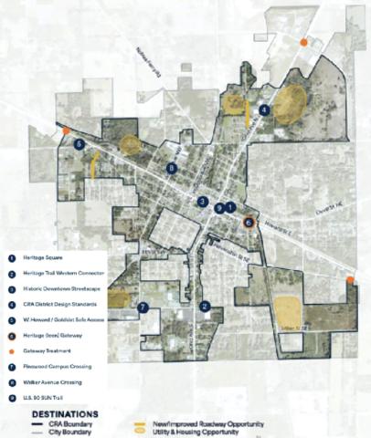 A map of potential projects identified in the draft Live Oak Community Redevelopment Agency plan update. (COURTESY)