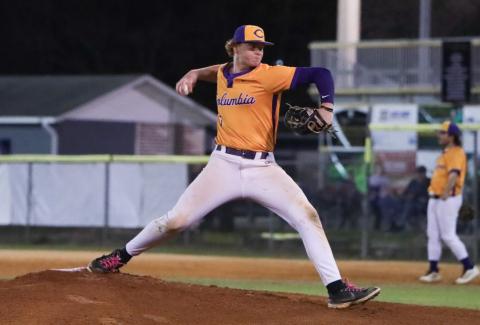 Columbia pitcher Nolan Slaymaker pitches against Newberry on March 3. (BRENT KUYKENDALL/Lake City Reporter)