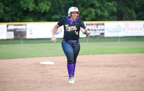 Columbia third baseman Lauryn Lee trots to third base after hitting a two-run home run against Riverside in the District 3-4A semifinals on Tuesday. (BRENT KUYKENDALL/Lake City Reporter)