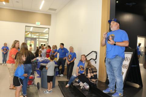 Roger Little (far right), Eastside principal, addresses the audience during the school’s open house event on Thursday. (TONY BRITT/Lake City Reporter)