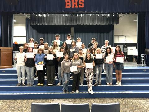 Branford High hosted its first Civics Fair last week with more than 160 projects presented by seventh-, eighth- and 10th-grade social studies students. (COURTESY)