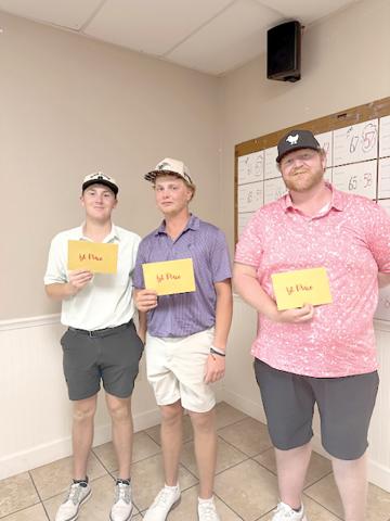 The winning team at the Branford Rotary Club’s annual golf tournament was Gavin Barnes (from left), Dylan Cannon and Jeffrey Barnes. (COURTESY)