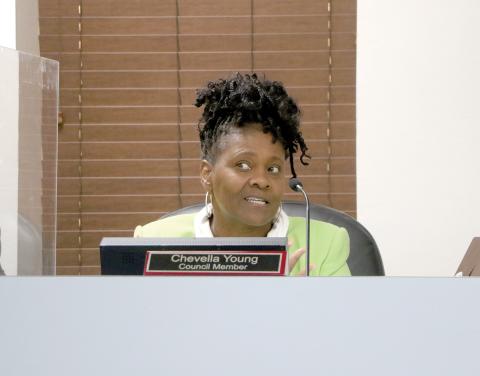 Lake City Councilwoman Chevella Young is hoping City Attorney Clay Martin and City Manager Don Rosenthal can come back at a future meeting with a more robust ordinance to deal with street closures during public events. (MORGAN MCMULLEN/Lake City Reporter)