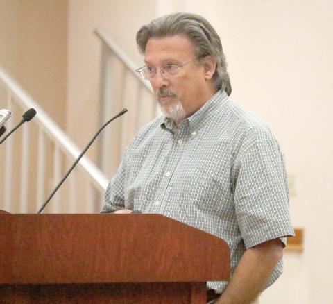 Recoil Trampoline Park owner Trent Coggins, shown speaking before the Columbia County Commission last week, presented to the Lake City Council on Monday. Coggins said the project is moving ahead of schedule and hopefully will be open for next summer. (FILE)