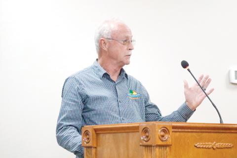 Mark Durham, Suwannee County’s facilities director, recommended the board reject all bids on repairing the Suwannee County Courthouse dome, instead opting to go with a piggyback contract to address the damage caused by Hurricane Helene. (JAMIE WACHTER/Lake City Reporter)
