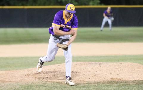 Columbia pitcher Tison McCray celebrates after getting out of an inning during the District 3-5A championship against Fleming Island on April 16. (JORDAN KROEGER/Lake City Reporter)