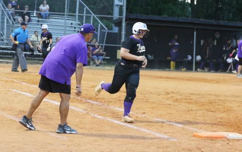 Columbia third baseman Josie Raulerson is all smiles as she rounds third base after hitting a solo home run against Buchholz last Thursday. (MORGAN MCMULLEN/Lake City Reporter)