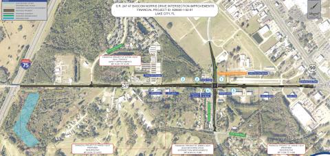 A map of the proposed improvements for the Branford Highway (State Road 247) and Bascom Norris Drive intersection improvements, as well as paving on those two roads away from the intersection. (COURTESY FLORIDA DEPARTMENT OF TRANSPORTATION)