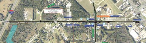 A map of the proposed improvements for the Branford Highway (State Road 247) and Bascom Norris Drive intersection improvements, as well as paving on those two roads away from the intersection. (COURTESY FLORIDA DEPARTMENT OF TRANSPORTATION)