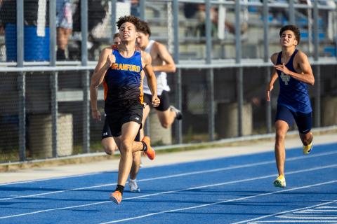 Branford's Blake Pilkington won the Region 2-1A title in the 400m on Friday. (JACK HOWDESHELL/Lake City Reporter)