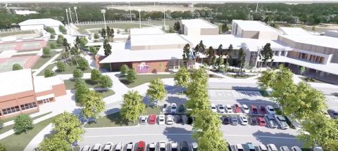 A rendering of the proposed new Columbia High, which would be a three-story facility, built on the back of the current school campus. The project is estimated to cost nearly $190 million. (COURTESY)