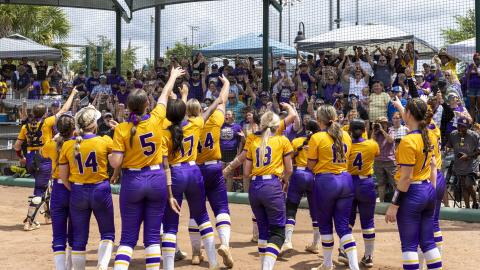 Columbia’s softball team celebrates with their cheering fans after defeating Lake Wales to win the Class 4A state title on May 23. (JACK HOWDESHELL/Lake City Reporter)
