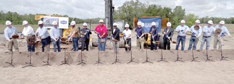 Nick Patel, Sen. Corey Simon as well as Suwannee County officials and representatives from Feasterco Construction, Florida Commerce, the City of Live Oak and First Federal Bank break ground on the new Hampton Inn & Suites in Live Oak. (JAMIE WACHTER/Lake City Reporter)