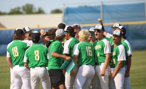 Suwannee's baseball team celebrates after defeating Fernandina Beach 5-1 in Game 3 of the Region 1-3A semifinals on Sunday. (NICK BLANK/News-Leader)