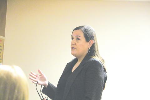Meridian Healthcare President/CEO Lauren Cohn, speaking at a Lake Shore Hospital Authority meeting last year, said the conveyance of the main Lake Shore hospital building to Meridian, which was completed Tuesday, will allow more access to mental healthcare for the community. (FILE)