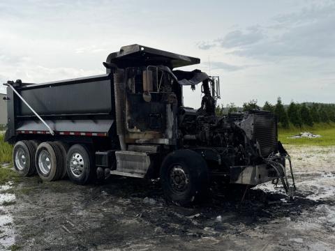 Crews from the Live Oak Fire Department and Suwannee County Fire Rescue extinguished a fire in a dump truck last Friday afternoon. (COURTESY LIVE OAK FIRE DEPARTMENT)