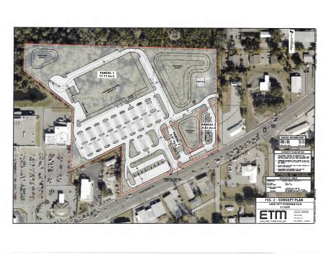The conceptual plan for the proposed BJ’s Wholesale Club on U.S. Highway 90 next to Publix shows where there would be entrances to the store, which would include a tire center and liquor store, from both U.S. 90 and from Hackney Terrace. The site also would have a pair of out parcels for other retail sales. (COURTESY)