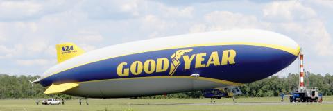 The Goodyear blimp made a stop at the Lake City Gateway Airpor on Thursday. The blimp is a frequent visitor to the airport, which serves as a permanent fuel stop for the blimp as it makes its way in and out of Florida. (TONY BRITT/Lake City Reporter)