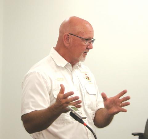 Columbia County Fire Chief Jeff Crawford addresses the Lake Shore Hospital Authority at its Monday meeting. (MORGAN MCMULLEN/Lake City Reporter)