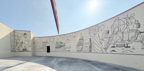 The mural on the outside of the Columbia County Public Library’s West Branch that commemorates 250 years of American history. The mural, which still needs to be colorized, was funded by a state grant. (JAMIE WACHTER/Lake City Reporter)