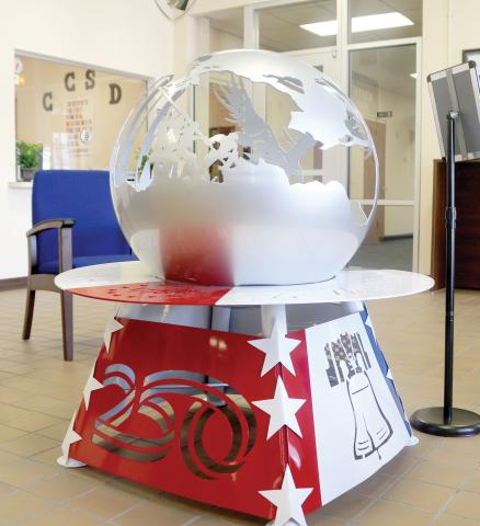 The ‘Globe of Freedom,’ a welded art piece created by Columbia High welding students, won the Commissioner’s Choice award in the Statewide Welding and Fabrication Challenge to celebrate America’s semiquincentennial. (TONY BRITT/Lake City Reporter)