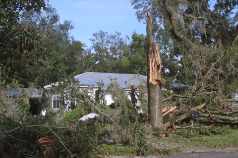 A tree snapped in front of a Lake City house during Hurricane Helene in September 2024. (FILE)