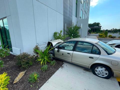 A car crashed into the Courtyard by Marriott hotel along U.S. Highway 90 on July 1. (COURTESY LAKE CITY FIRE DEPARTMENT)