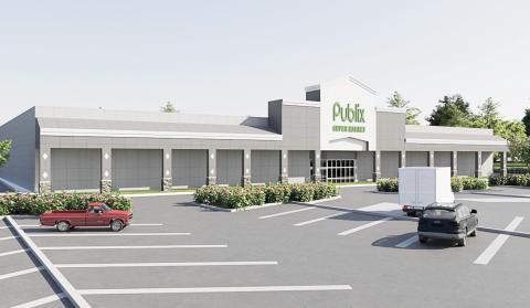 A rendering of the Publix Super Market planned for the Cornerstone Crossing development at the Interstate 75 and State Road 47 interchange. The company is doing a feasability study of the site, according to City of Lake City officials. (COURTESY)